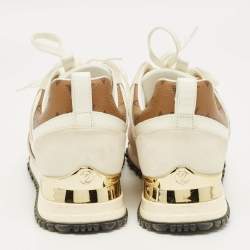 Pre Owned Louis Vuitton White Monogra Canvas and Knit Fabric Run Away Low Top Sneakers Size 37