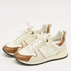 Pre Owned Louis Vuitton White Monogra Canvas and Knit Fabric Run Away Low Top Sneakers Size 37