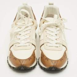 Pre Owned Louis Vuitton White Monogra Canvas and Knit Fabric Run Away Low Top Sneakers Size 37