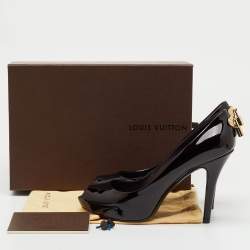 Pre Owned Louis Vuitton Dark Brown Patent Leather Oh Really! Peep Toe Platform Pumps Size 37.5