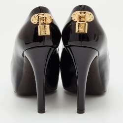 Pre Owned Louis Vuitton Dark Brown Patent Leather Oh Really! Peep Toe Platform Pumps Size 37.5