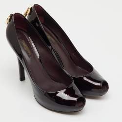 Pre Owned Louis Vuitton Dark Brown Patent Leather Oh Really! Peep Toe Platform Pumps Size 37.5