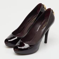 Pre Owned Louis Vuitton Dark Brown Patent Leather Oh Really! Peep Toe Platform Pumps Size 37.5