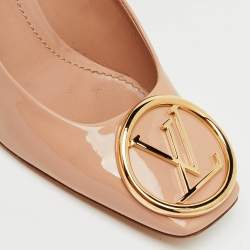Pre Owned Louis Vuitton Beige Patent Leather Madeleine Square Toe Pumps Size 37.5