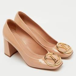 Pre Owned Louis Vuitton Beige Patent Leather Madeleine Square Toe Pumps Size 37.5