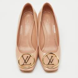 Pre Owned Louis Vuitton Beige Patent Leather Madeleine Square Toe Pumps Size 37.5