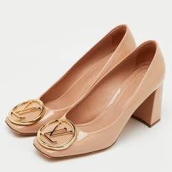 Pre Owned Louis Vuitton Beige Patent Leather Madeleine Square Toe Pumps Size 37.5
