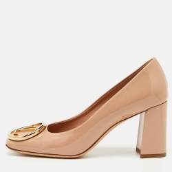 Pre Owned Louis Vuitton Beige Patent Leather Madeleine Square Toe Pumps Size 37.5