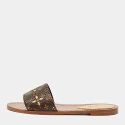 Pre Owned Louis Vuitton Monogram Canvas Lock It Flat Slides Size 38