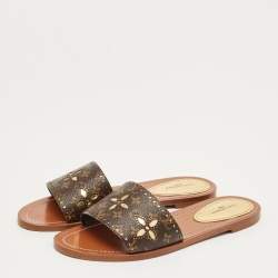 Pre Owned Louis Vuitton Monogram Canvas Lock It Flat Slides Size 38