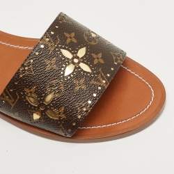 Pre Owned Louis Vuitton Monogram Canvas Lock It Flat Slides Size 38