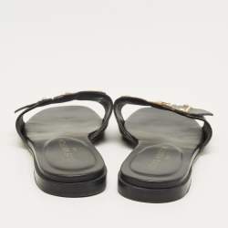 Pre Owned Louis Vuitton Brown Monogram Canvas and Leather LV Frame Flat Slide Size 37