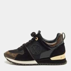 Pre Owned Louis Vuitton Black/Brown Monogram Canvas and Mesh Run Away Lace Up Sneakers Size 36.5