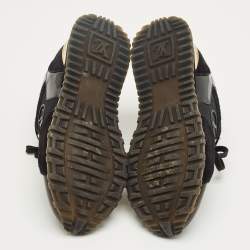 Pre Owned Louis Vuitton Black/Brown Monogram Canvas and Mesh Run Away Lace Up Sneakers Size 36.5