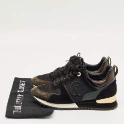 Pre Owned Louis Vuitton Black/Brown Monogram Canvas and Mesh Run Away Lace Up Sneakers Size 36.5