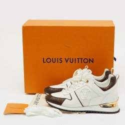Pre Owned Louis Vuitton White Leather, Mesh and Monogram Canvas Run Away Sneakers Size 37.5