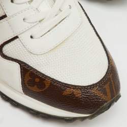 Pre Owned Louis Vuitton White Leather, Mesh and Monogram Canvas Run Away Sneakers Size 37.5