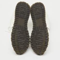 Pre Owned Louis Vuitton White Leather, Mesh and Monogram Canvas Run Away Sneakers Size 37.5