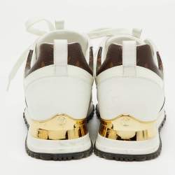 Pre Owned Louis Vuitton White Leather, Mesh and Monogram Canvas Run Away Sneakers Size 37.5