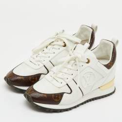 Pre Owned Louis Vuitton White Leather, Mesh and Monogram Canvas Run Away Sneakers Size 37.5