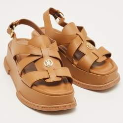 مملوكة مسبقًا Louis Vuitton Tan Leather Maya Platform Sandals Size 39