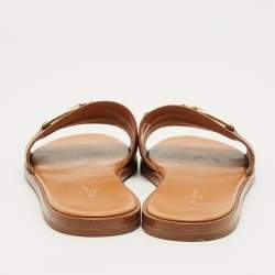 Pre Owned Louis Vuitton Brown Leather Lock It Flat Sandals Size 39