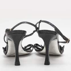 Pre Owned Louis Vuitton Navy Blue Python Leather Slingback Sandals Size 38