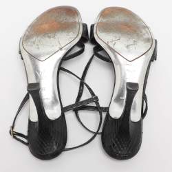 Pre Owned Louis Vuitton Navy Blue Python Leather Slingback Sandals Size 38