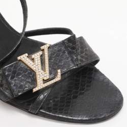 Pre Owned Louis Vuitton Navy Blue Python Leather Slingback Sandals Size 38