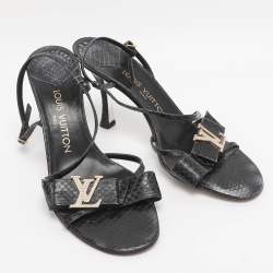 Pre Owned Louis Vuitton Navy Blue Python Leather Slingback Sandals Size 38
