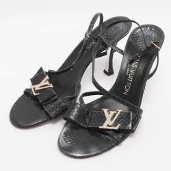 Pre Owned Louis Vuitton Navy Blue Python Leather Slingback Sandals Size 38
