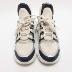 Pre Owned Louis Vuitton White/Navy Blue Mesh and Monogram Canvas Archlight Sneakers Size 38