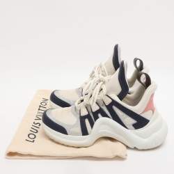 Pre Owned Louis Vuitton White/Navy Blue Mesh and Monogram Canvas Archlight Sneakers Size 38