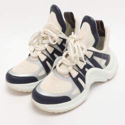 Pre Owned Louis Vuitton White/Navy Blue Mesh and Monogram Canvas Archlight Sneakers Size 38