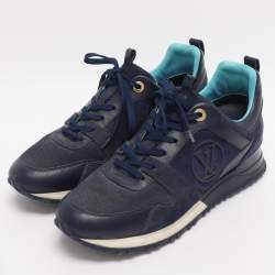 Pre Owned Louis Vuitton Blue Suede And Leather Run Away Low Top Sneakers Size 39.5