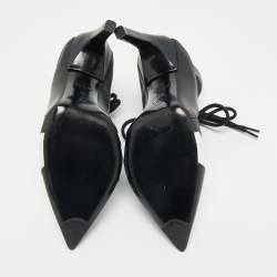 Pre Owned Louis Vuitton Black/White Cutout Leather Lace Up Booties Size 38