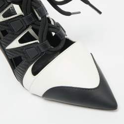 Pre Owned Louis Vuitton Black/White Cutout Leather Lace Up Booties Size 38
