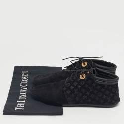 Pre Owned Louis Vuitton Black Monogram Suede Lace Up Sneakers Size 36
