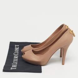 مملوكة مسبقًا حذاء كعب عالي لوي فيتون أوه ريلي مقدمة مفتوحة جلد بيج مقاس 35.5