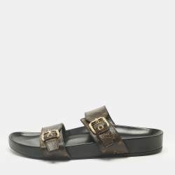 Pre Owned Louis Vuitton Brown Coated Canvas Bom Dia Flat Sandals Size 41