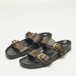 Pre Owned Louis Vuitton Brown Coated Canvas Bom Dia Flat Sandals Size 41