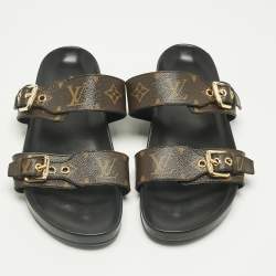 Pre Owned Louis Vuitton Brown Coated Canvas Bom Dia Flat Sandals Size 41