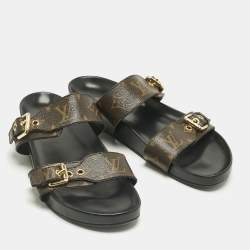 Pre Owned Louis Vuitton Brown Coated Canvas Bom Dia Flat Sandals Size 41