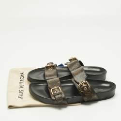 Pre Owned Louis Vuitton Brown Coated Canvas Bom Dia Flat Sandals Size 41