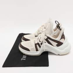 Pre Owned Louis Vuitton White/Brown Canvas and Mesh Archlight Sneakers Size 38.5