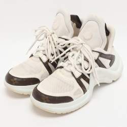 Pre Owned Louis Vuitton White/Brown Canvas and Mesh Archlight Sneakers Size 38.5