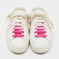 Pre Owned Louis Vuitton White Leather Lace Up Mule Sneakers Size 38