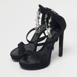 Pre Owned Louis Vuitton Black Suede Ankle Strap Platform Sandals Size 38