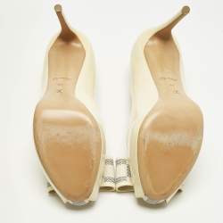 Pre Owned Louis Vuitton Cream Patent Damier Azur Valentine Peep Toe Pumps Size 40