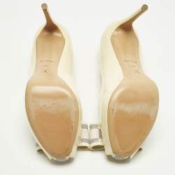 Pre Owned Louis Vuitton Cream Patent Damier Azur Valentine Peep Toe Pumps Size 40